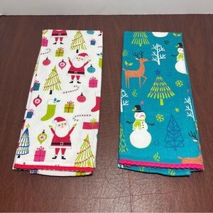 Jo-Ann Stores NWOT Retro Christmas Santa Snowman Cotton Kitchen Towels Set of 2